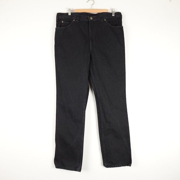 Vintage 90s Mustang Western Jeans Men's 38.5x32 Boot Cut 100% Cotton Black Denim - Picture 2 of 10